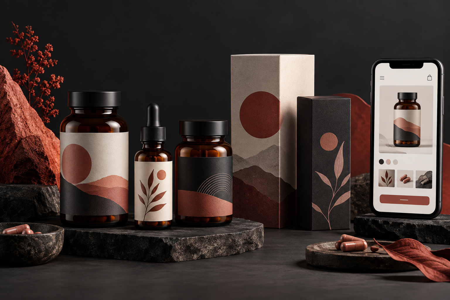 A product brand expressed through coordinated packaging, content and digital commerce
